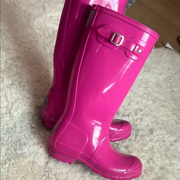 Hunter Fuchsia Tall Rain Boots 5B/6G - Picture 4 of 8